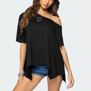 Edikted Josy Off Shoulder Handkerchief Top - Black
